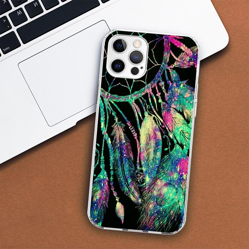 Retro Peří Lapač snů Pouzdro na telefon Pro Apple iPhone 11 12 13 15 14 Pro 7 XR X XS Max 8 Plus + Mini SE Vlastní potisk Měkké C