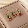 Red Zircon Fruit Cherry Pendant Earrings Necklace For Women New Trend Fashion Collarbone Chain Jewelry Set Gifts