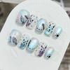 Summer Sweetheart Handmade Full Cover False Nails Kawaii Cartoon Cat Flower Cat Eye Short Square Reusable Fake Nail Stickers
