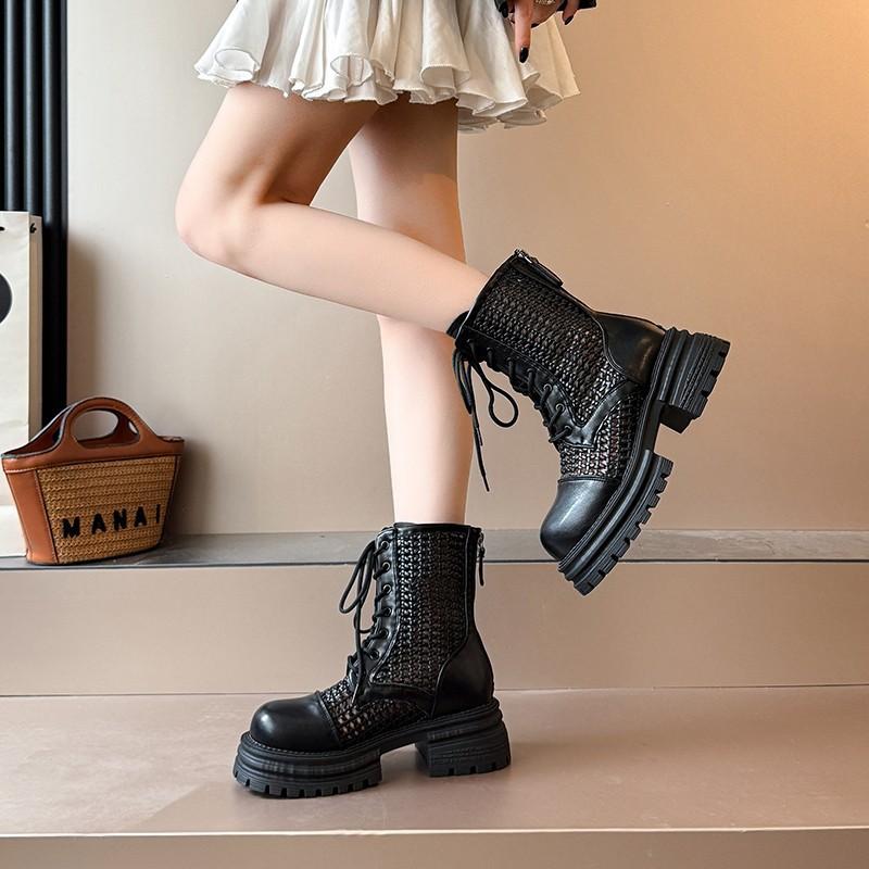 Hollow Martin boots women's 2025 new summer thin breathable inner heightening thick-soled hiking shoes mesh short boots