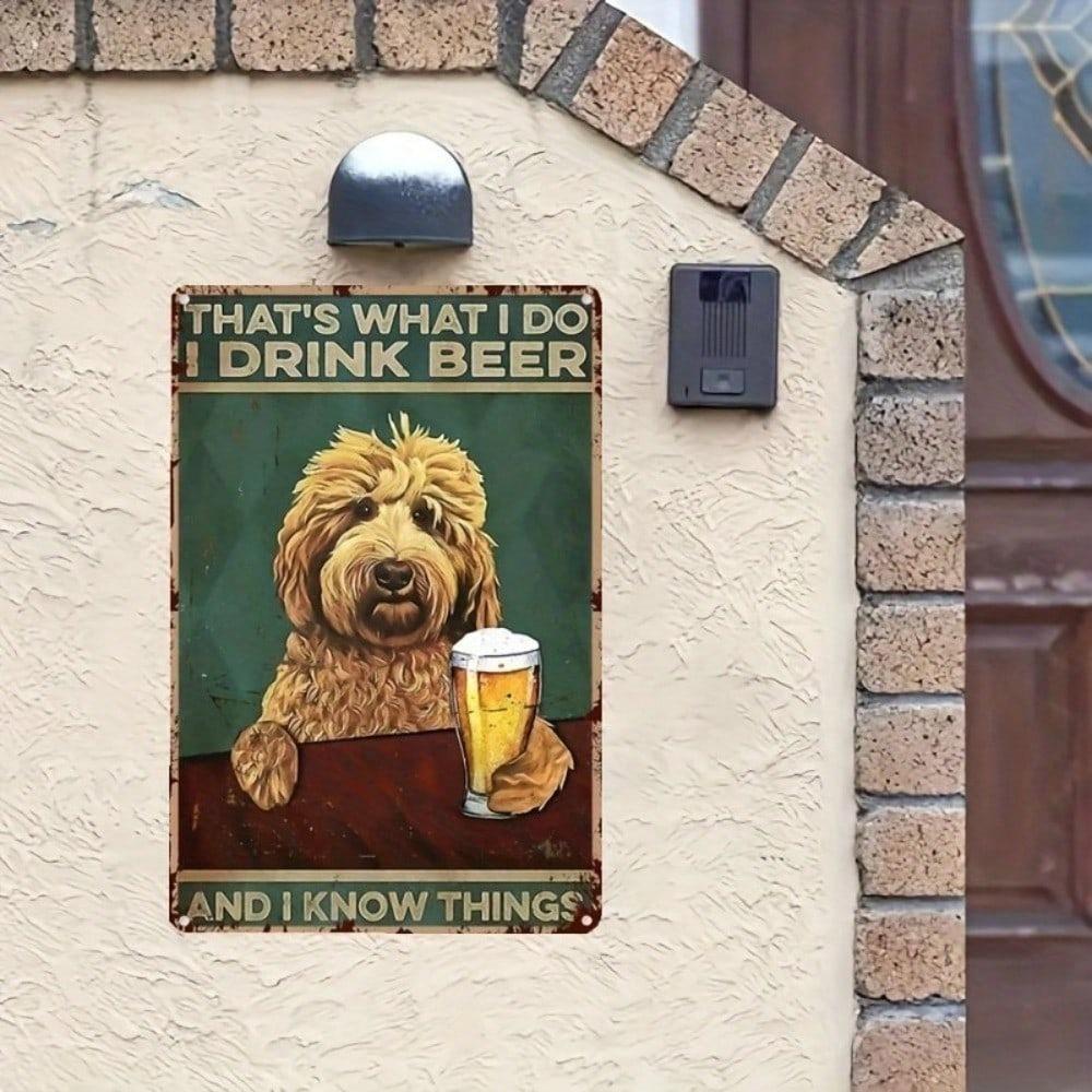 Funny Beer Drinking Golden Doodle Tin Metal Sign Man Cave Pub Garage Wall Decor Vintage Rustic