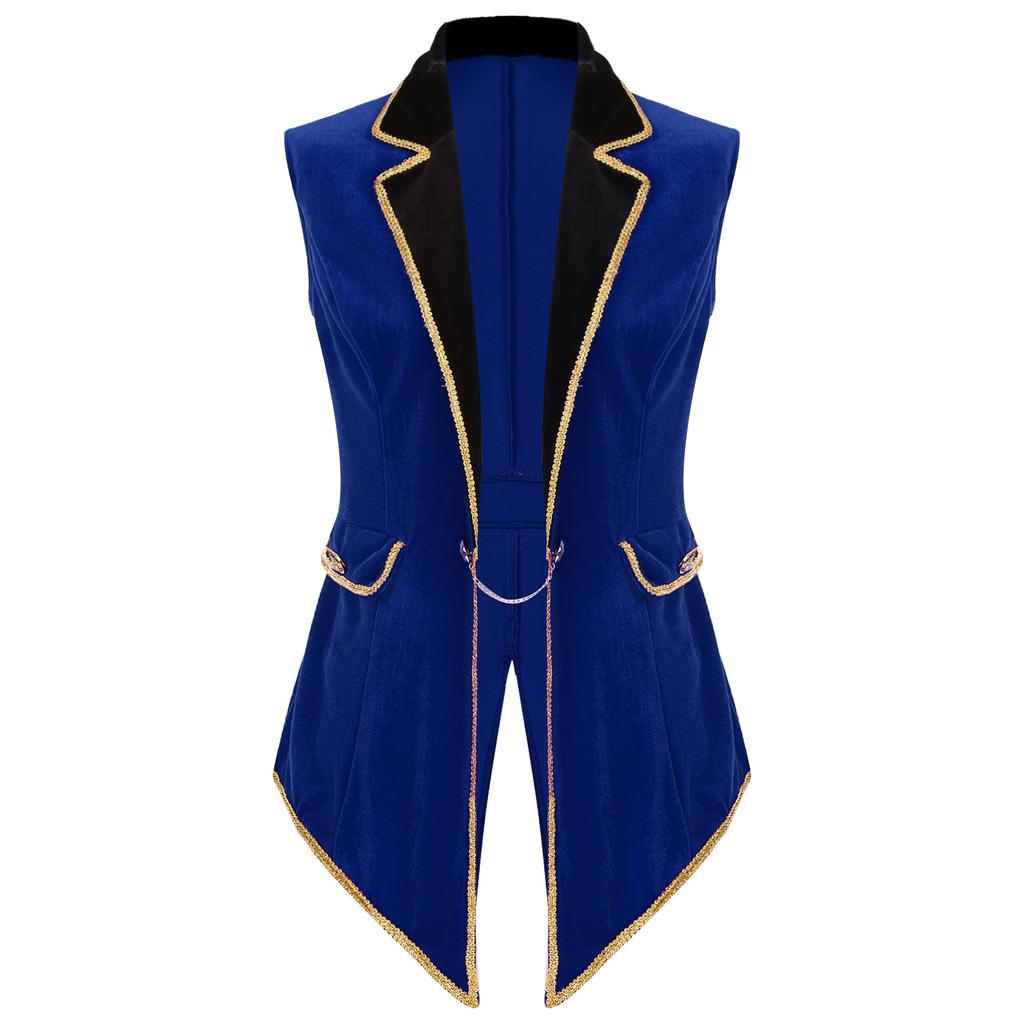 Womens Circus Ringmaster Costume Sleeveless Blazers Jacket Coat Christmas Halloween Carnival Cosplay Costume