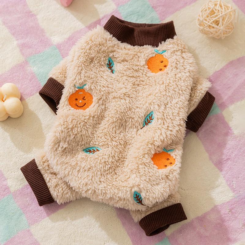 Pet Dog Winter Coat Four-Legged Fleece Outfit With Cartoon Fruit Embroidery Teddy Poodle Small Breeds
