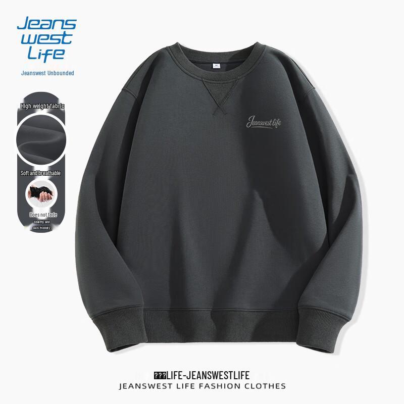 JEANSWEST LIFE Unisex Crew Neck Letter Print Sweatshirt