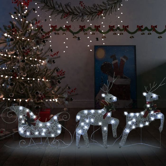 VidaXL Reindeer and Sleigh Christmas Decoration 60 LED Clear Lighting Christmas Illumination Living Room Children's Room 289978