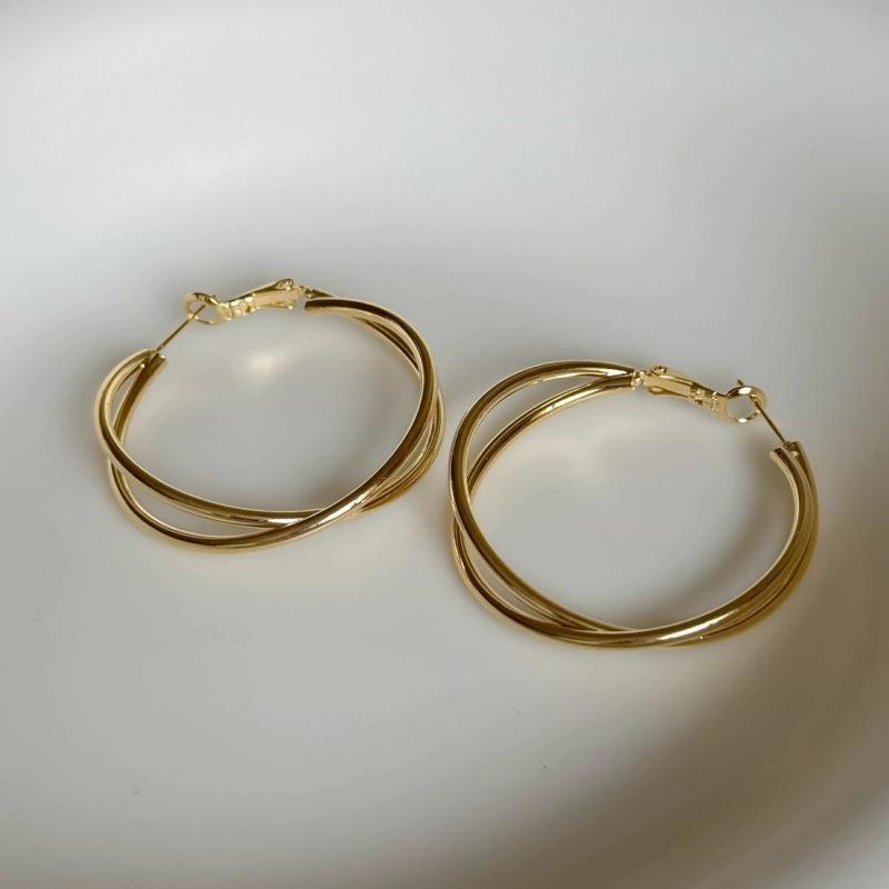 

Minimalist Cross-shaped Metal Circular Double-layer Ear Ring, Versatile and Elegant Simple Ring Earrings for Women, with A Sophisticated Look. золотой