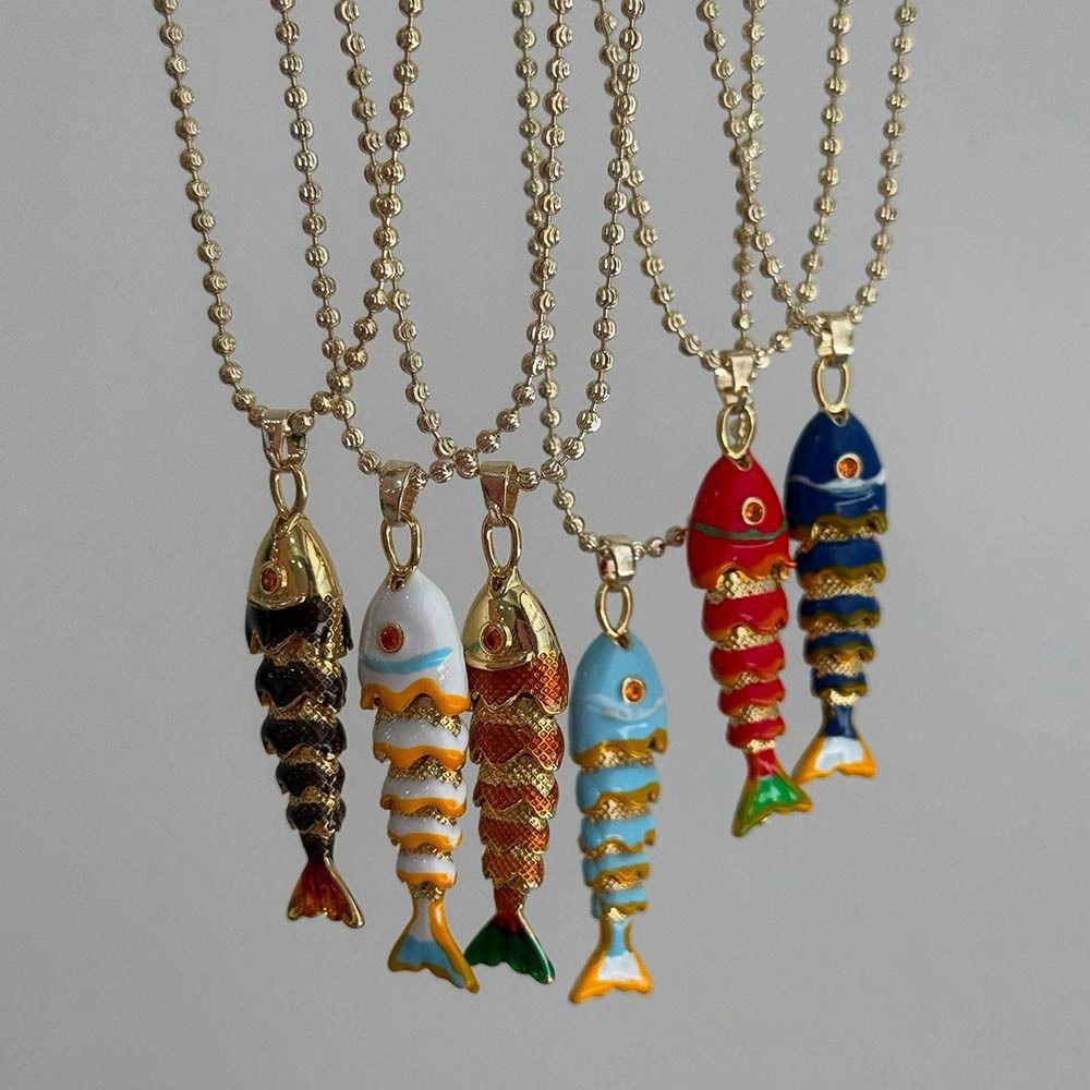 Fashion Stainless Steel Chain Fish Necklace Joints movable Enamel Koi Pendant Charms Plating Carp Collarbone Necklace Party Gift