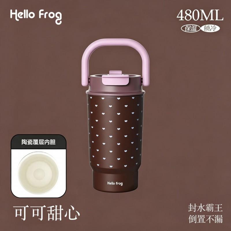 Large Capacity Insulated Travel Mug With Straw Lid Ceramic Inner Liner Women Portable Coffee Cup 480ml