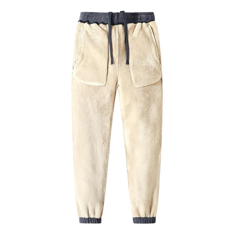 Men Thick Thermal Winter Jogger Pants Polar Fleece Outer With Lamb Fleece Lining Zipper Side Pockets Drawstring Elastic Waist Sp