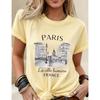Daily Wear Basic Top Tee Fashion New Women Crew Neck Short Sleeve T-Shirt, Loose Casual Paris Graphic Print