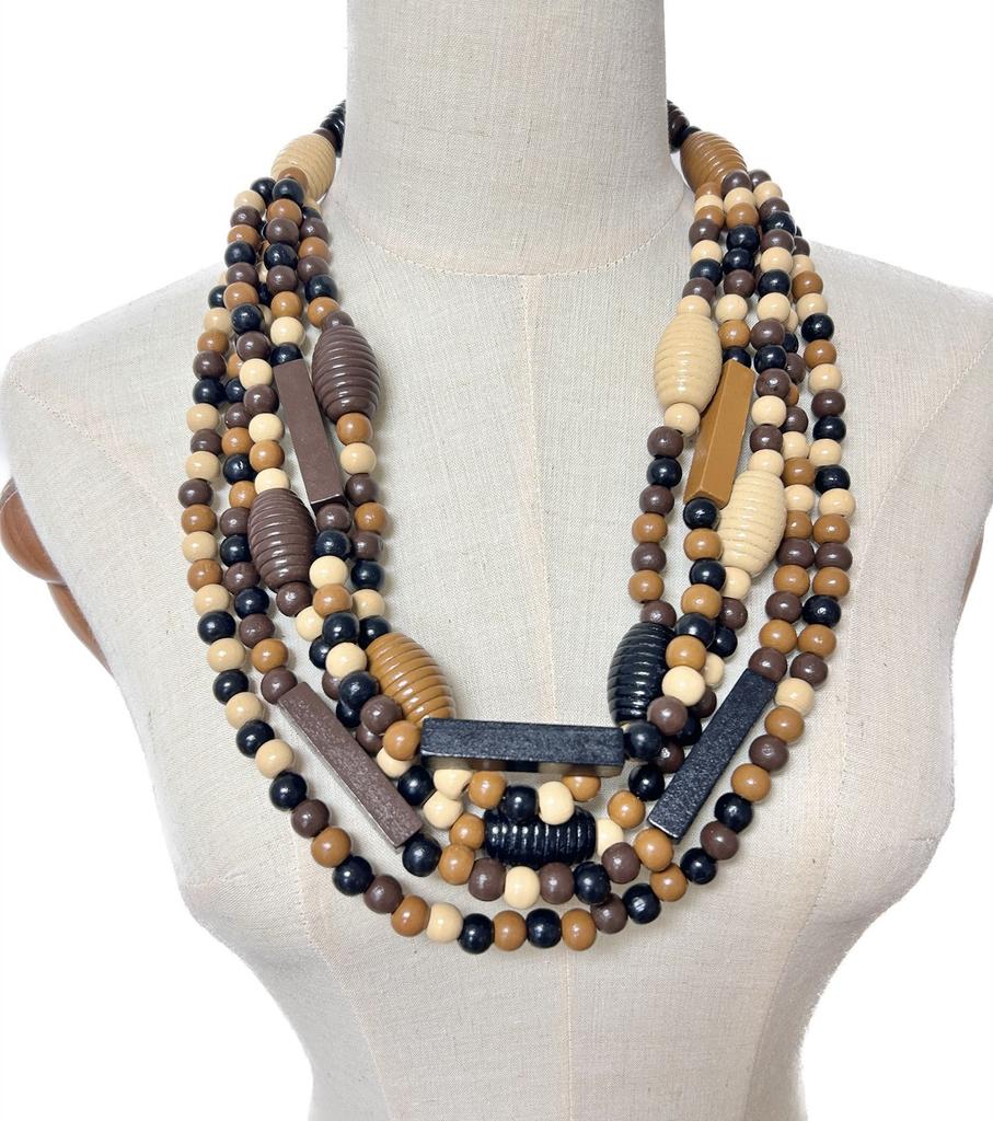Mehrlagige handgefertigte Holzkugelkette Vintage Statement-Collier Boho Schmuckzubehör