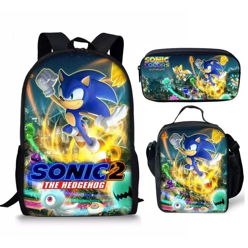 Sonic Rucksack-Set für Kinder 3-teilig Anime Schultasche Brottasche Federmäppchen Grundschüler Geschenk