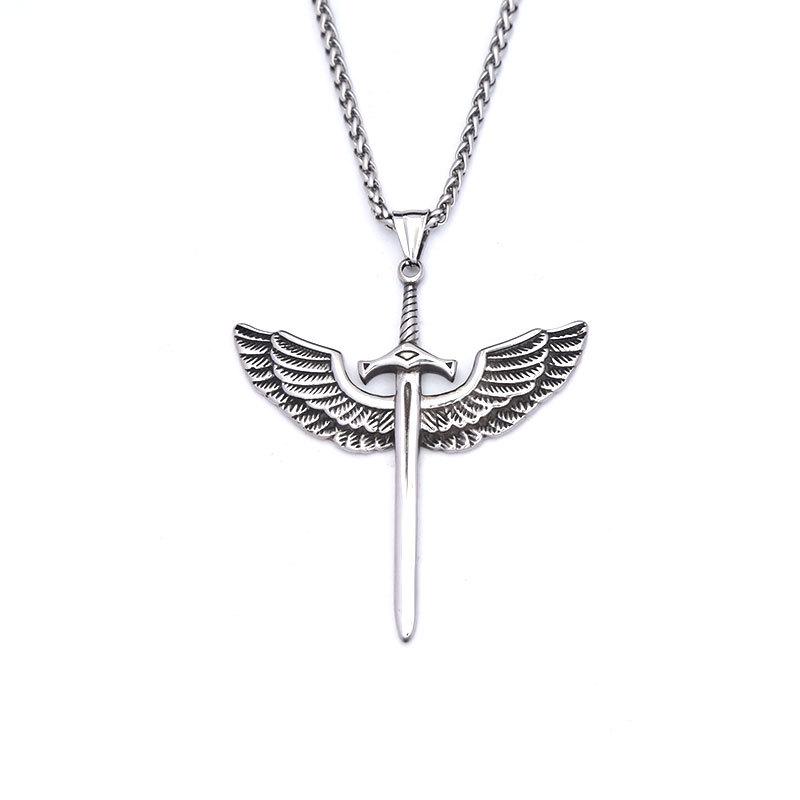 Titanium Steel Eagle Feather Wings Pendant Necklace - Punk Retro Style