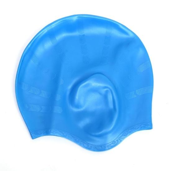 KNK Silicone Swim Cap for Mens & Women with Long Hair, 3D Ear Cover, Nose Clip & Ear Plugs Set (Sky Blue)