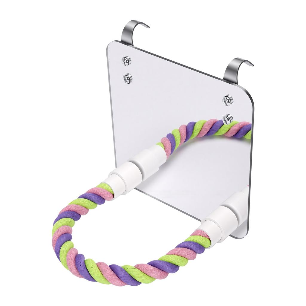 Bird Mirror with Perch Colorful Cotton Bird Rope Perch Parrot Chew Toy for Bird Cage Accessories