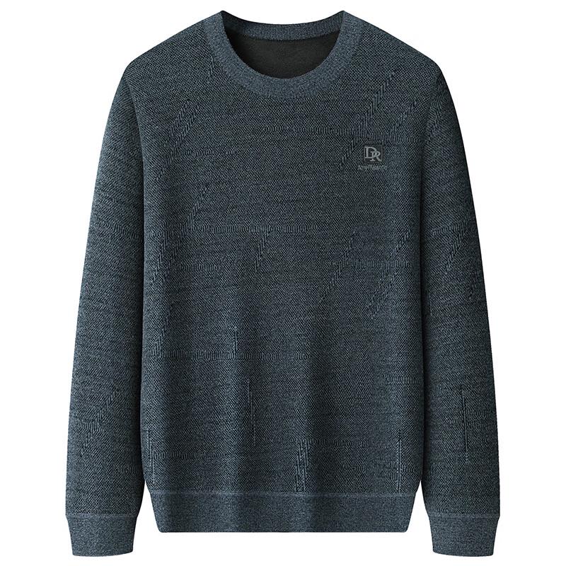 Men's Plus Size Fleece-Lined Chenille Round Neck Embroidered Sweater