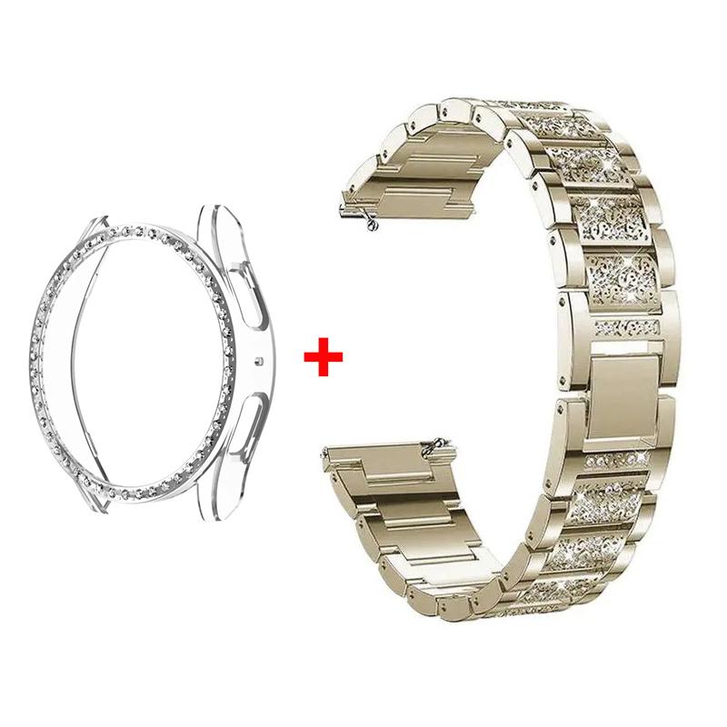 

Металевий Ремінець+Корпус для Samsung Galaxy Watch7 6 5 4 40мм 44мм Ремінець Жіночий Нержавіюча Сталь Алмазний Браслет & Захисний Бампер Аксесуар Galaxy watch 5Pro 45
