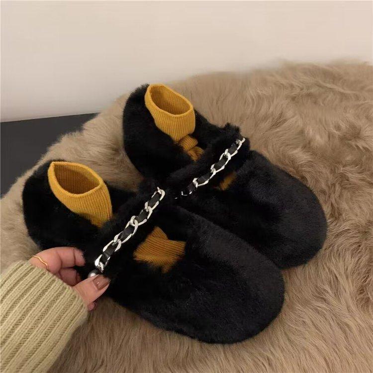 

French white fluffy shoes 2025 women s winter new outer wear plush warm plush beanie shoes casual cotton ladyshoes 35