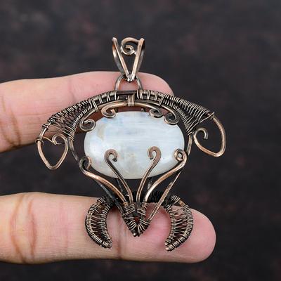 Rainbow Moonstone Pendant Copper Wire Wrapped Jewelry Very Pretty Gemstone Pendant Handmade Jewelry Copper Wire Wrapped Pendant Gift For Her