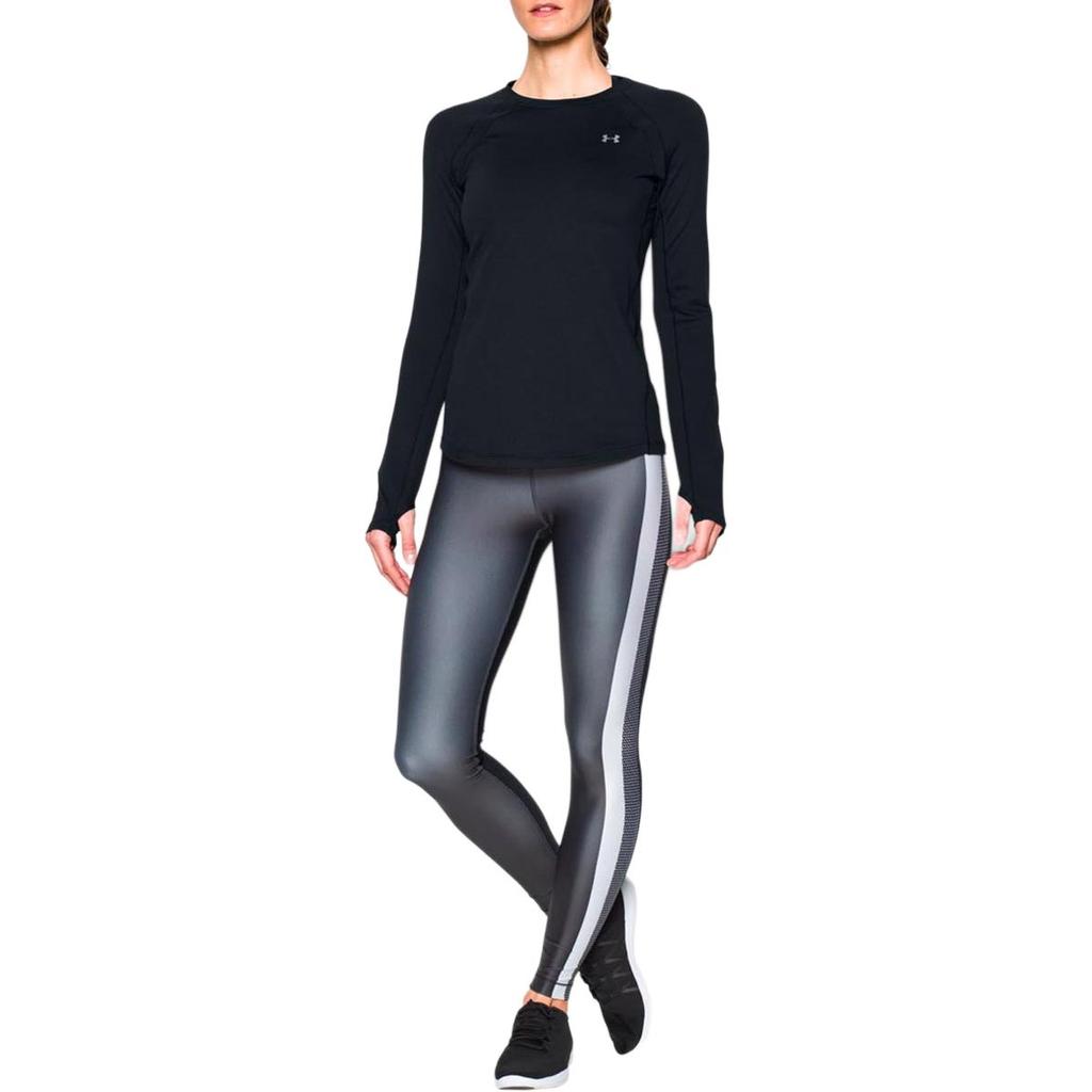 Under Armour Solid Logo Print Crew Neck Pullover Sports Casual Long Sleeve T-Shirt Women Tops Black 1281244-001