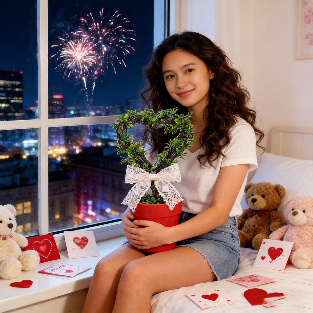 8-inch Artificial Heart-shaped Potted Plant With A Pot, Small Simulated Tree, Perfect For Valentine's Day Decoration.