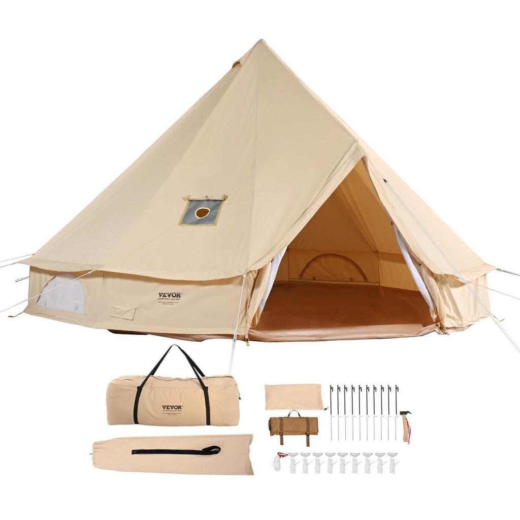 Canvas Bell Tent, 4 Seasons 3 M/9.8ft Yurt Tent, Canvas Tent for Camping with Stove Jack, Breathable Tent Holds Up To 4 People, Family Camping Outdoor