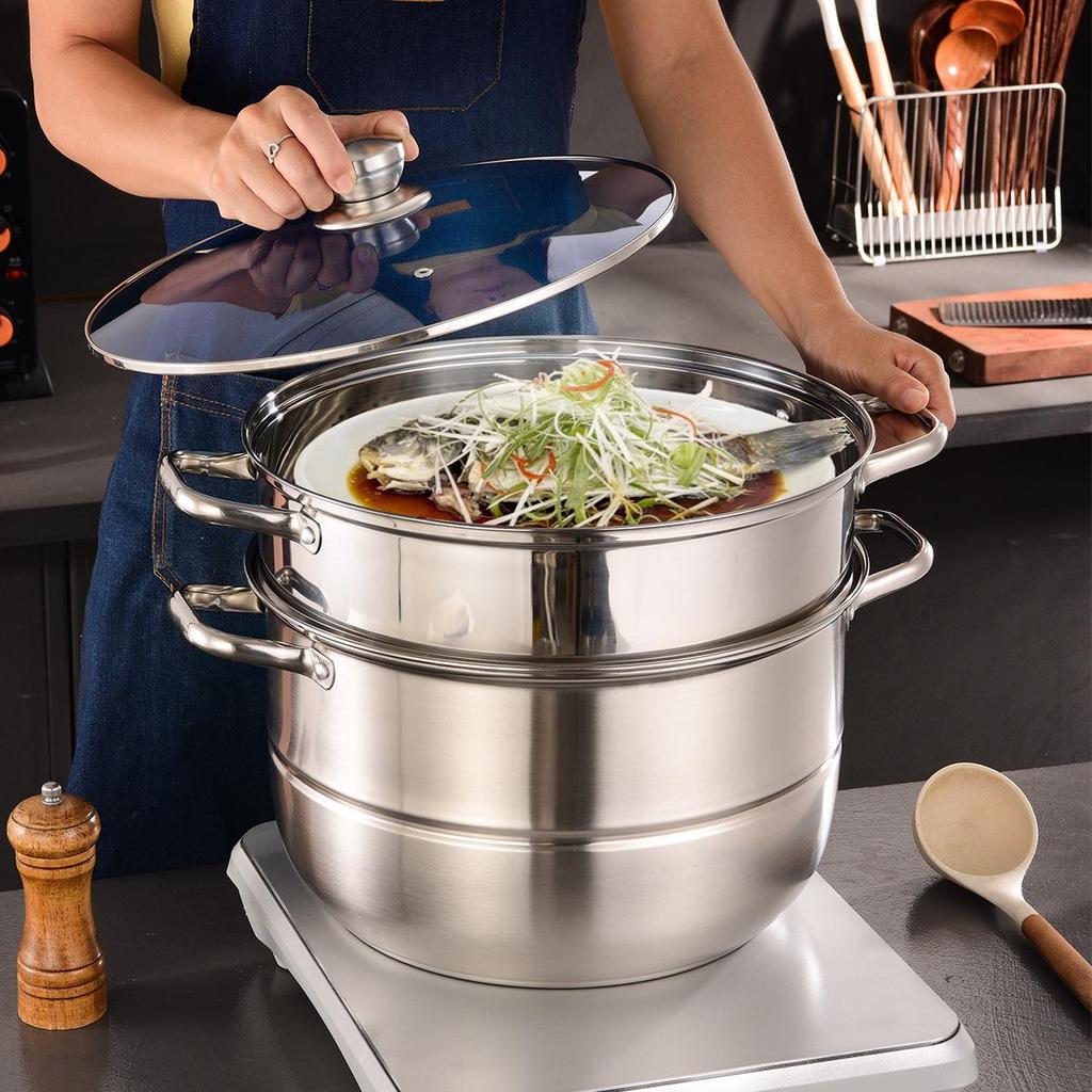 11-Piece Stainless Steel Soup and Steamer Pot Set, Large Sizes 28-36cm for Export Kitchen Cooking