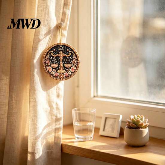 Durable Acrylic Decor 2D Flat Pearl Painting Ornament, Double Sided Zodiac Theme Hanging Gem Valentine Day Gift Art Craft, Rhinestone Beads
