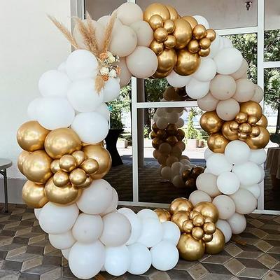 Bílý písek Balónky Oblouk Písek Bílá Zlatá Balónková girlanda Sada Zásnuby Svatba Výročí Dětská narozeninová oslava Dekorace Globos