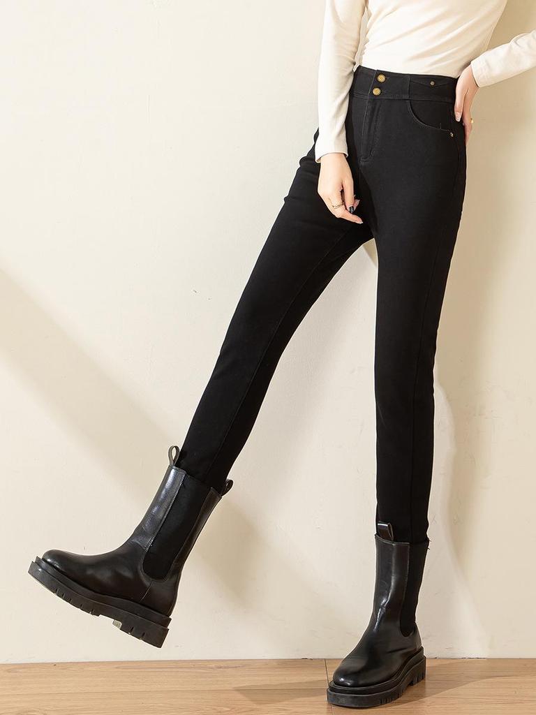 Damen Winter 2024 Skinny High-Waist Stretch Jeans mit Fleece-Futter