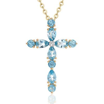 18K Gold Plated Topaz Synthetic Gemstone Cross Pendant Necklace for Women