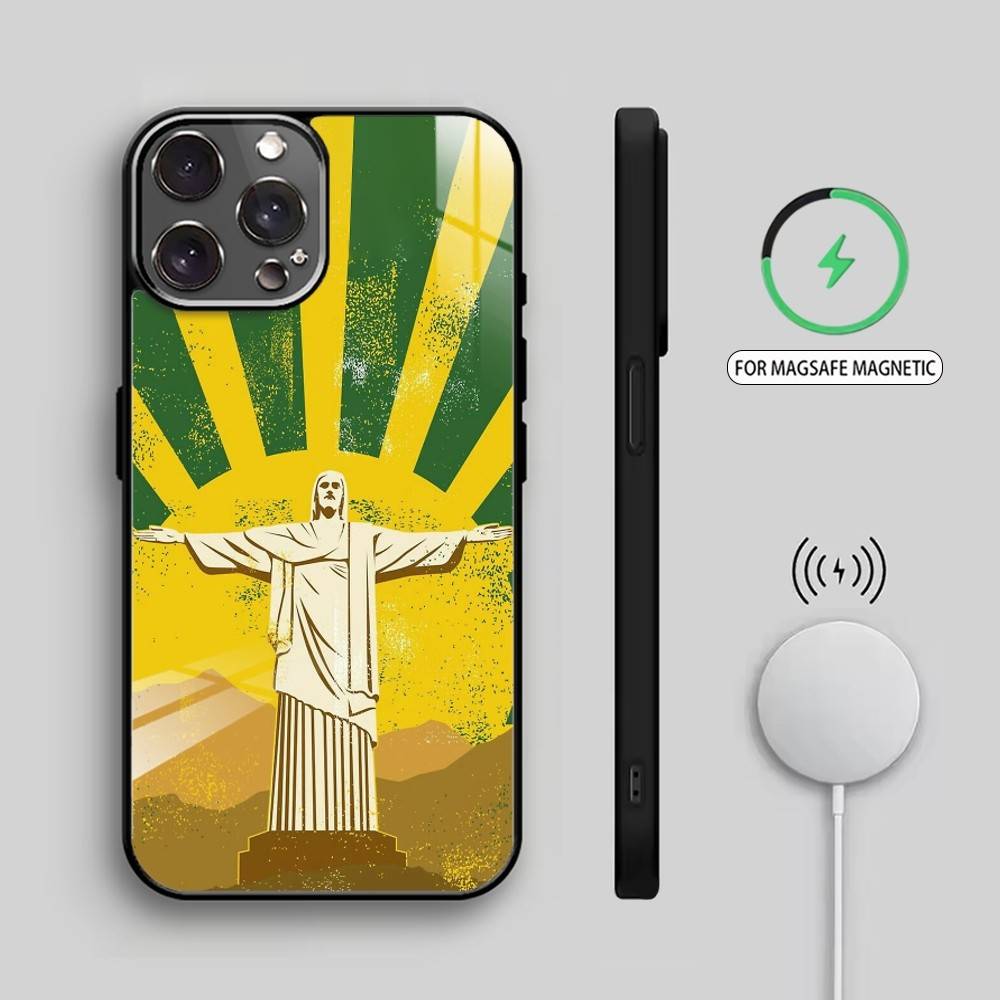 B-Brasilien-Themen-Illustration Handyhülle Für iPhone17,16,15,14,13,12,11 Plus,Pro Max Magnetisch Für Magsafe Kabelloses Laden