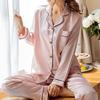Women's Silk Satin Pajamas Lapel Cardigan  Pajamas Top Elastic Waist Trousers Comfortable Pajamas Set Pajamas Homewear Two Piece Suit