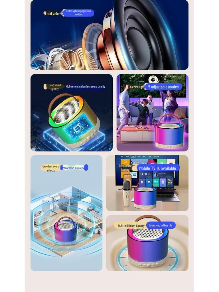 Tragbarer K52 Dual-Mikrofon Bluetooth-Lautsprecher für Outdoor- und Heim-Karaoke