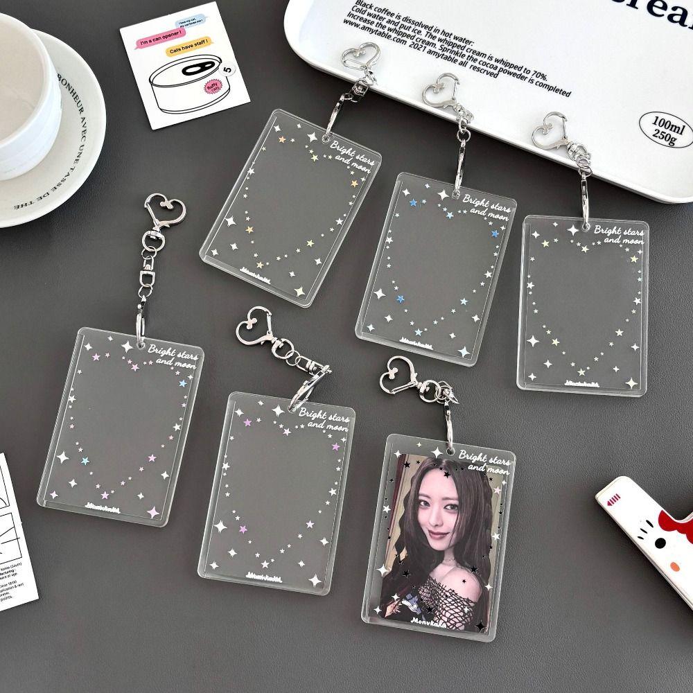 Acrylic Photocard Holder Heart Star Pattern With Keychain Photo Card Protector 3-inch Kpop Idol Card Kpop Idol Card Holder