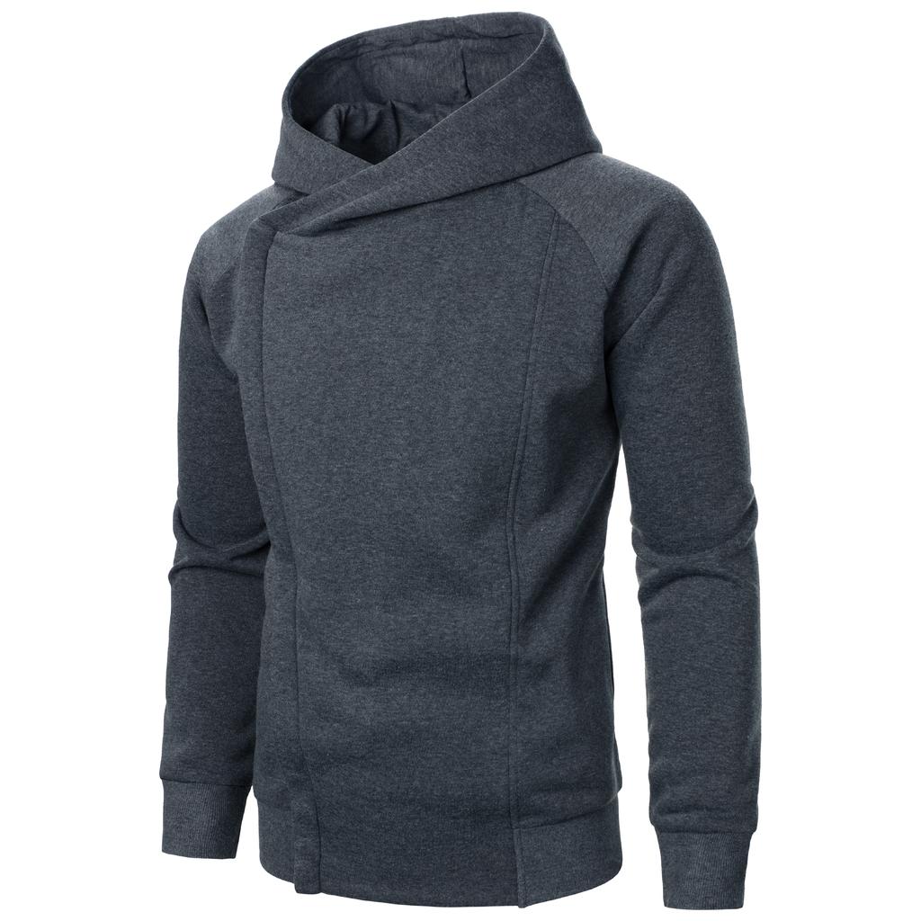 Autumn Winter Men's Solid Color Hooded Long Sleeve Side Zipper Design Hoodie