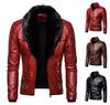 Herren Winter Fleece Motorrad Lederjacke Umlegekragen mit Pelz Slim Fit Warme Jacken Mäntel Herren Moto Biker Mantel