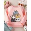 Kids Crewneck Sweatshirt, Kawaii Cat Friends Cartoon Graphic Print, Soft Casual Long Sleeve Pullover