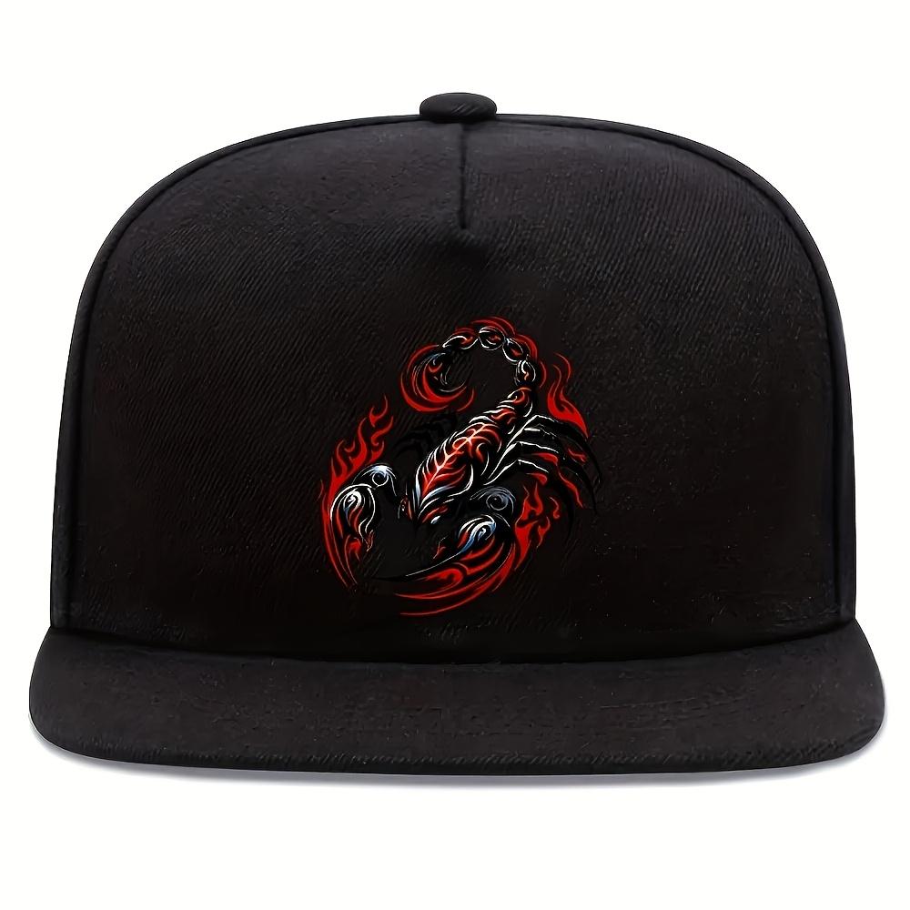 Хип-хоп Бейсболка с плоским козырьком и графическим принтом «Огненный Скорпион» Полиэстер Уличная мода Регулируемая Взрослая Кепка One Size