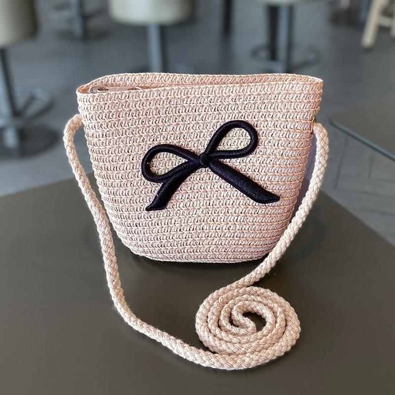 Summer Straw Hat And Shoulder Bag Set For Girls Baby Children Empty Top Sun Hat Large Brim Bowknot Outdoor Beach Visor Sun Cap