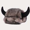 Windproof Fabric Winter Trapper Caps Mink Texture Bull Horns Bonnet  Commute Warmth