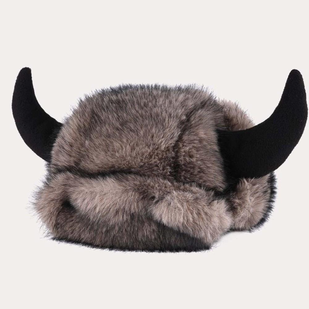 Windproof Fabric Winter Trapper Caps Mink Texture Bull Horns Bonnet Commute Warmth