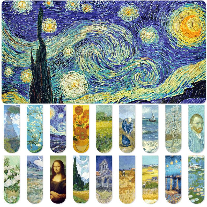 18 Pcs Magnetic Bookmarks Van Gogh Oil Painting Starry Sky Literary Magnet Book Page Holder