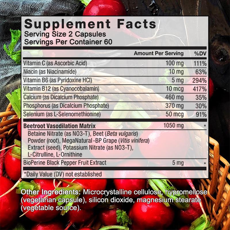 Beetroot Capsules Contain 120 Capsules of Vitamin B6 and B12 Which Help Improve Blood Circulation
