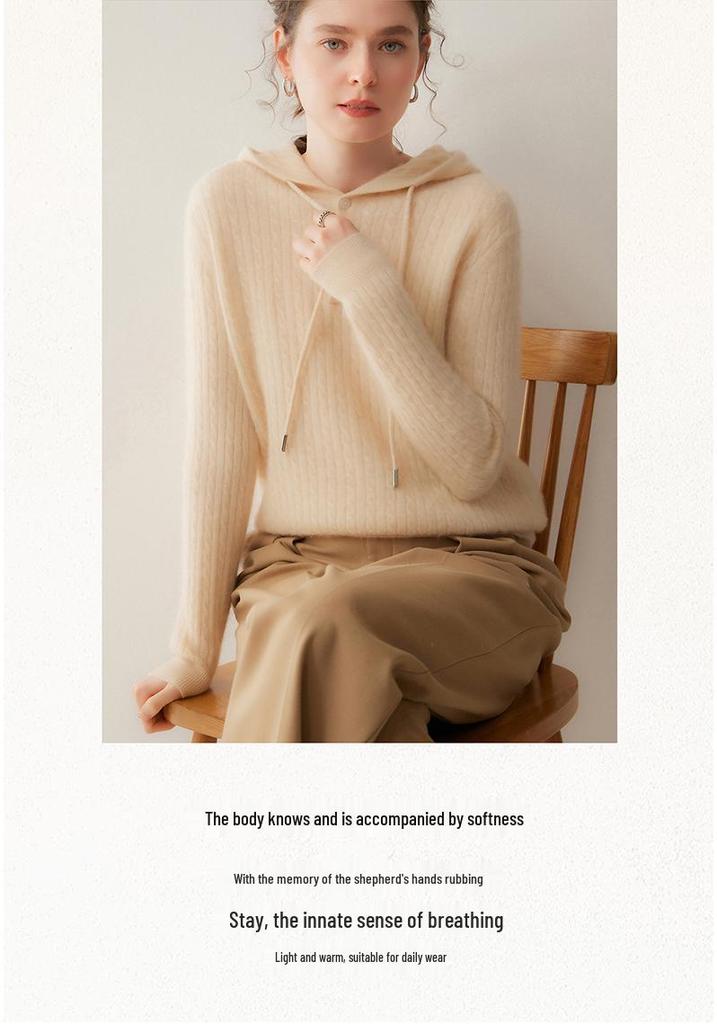 Lekasha Women's Cashmere Ribbed Hooded Knit Sweater - Versatile Outdoor or Base Layer Hoodie