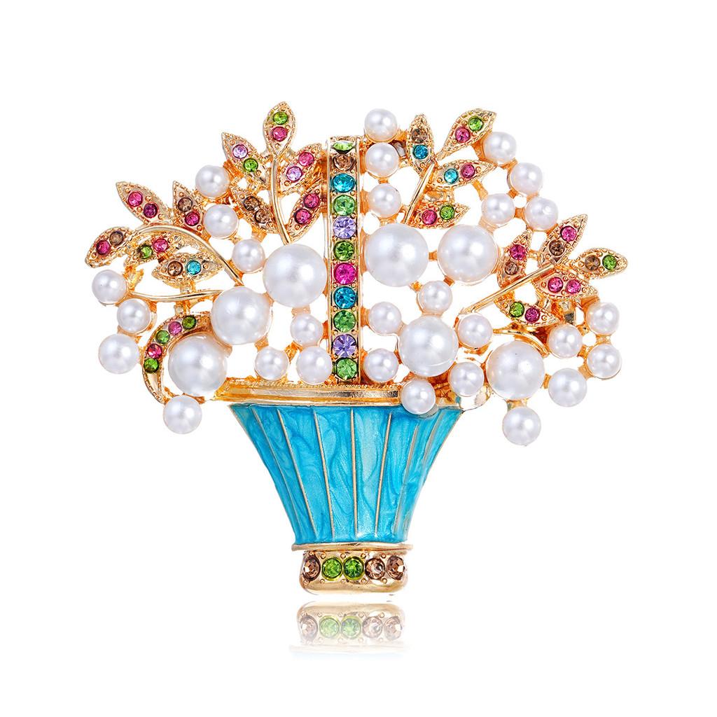 

Vintage Flower Basket With Pearl And Water Diamond Decor For Women And Men