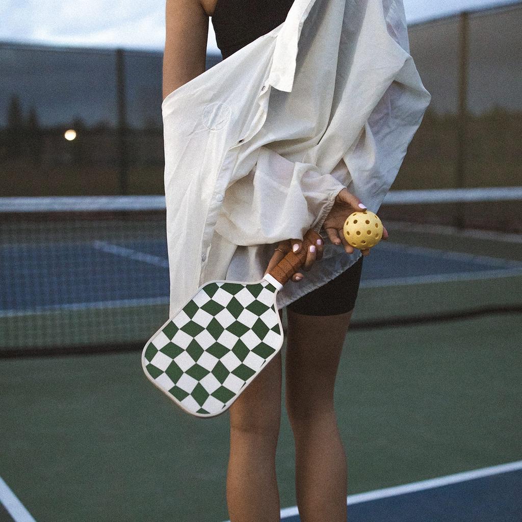 Picklish Pickleball Checks Paddle  Luxury Stylish Fiberglass Surface with High Grit and Spin Extended Handle 11mm