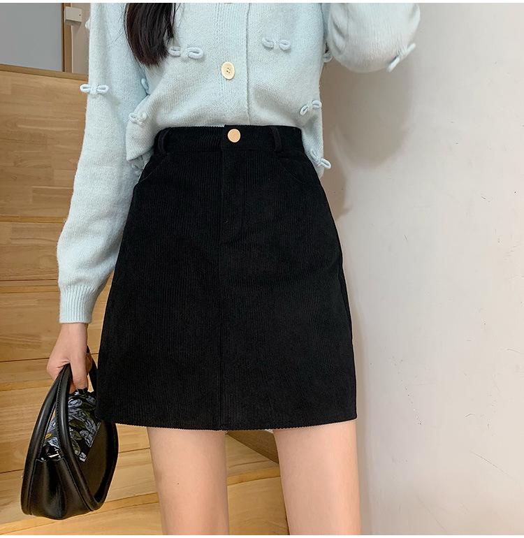 

Women s Plus Size High Waist Corduroy A-Line Short Skirt - Coffee Color, Slimming Anti-Exposure, Autumn/Winter Fit L чёрный