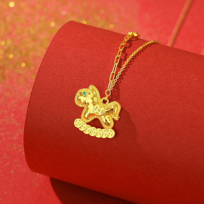 Tichia CNC Ice Crusher Women s Necklace - S925 Sterling Silver Year of the Horse Ornament 925 Silver