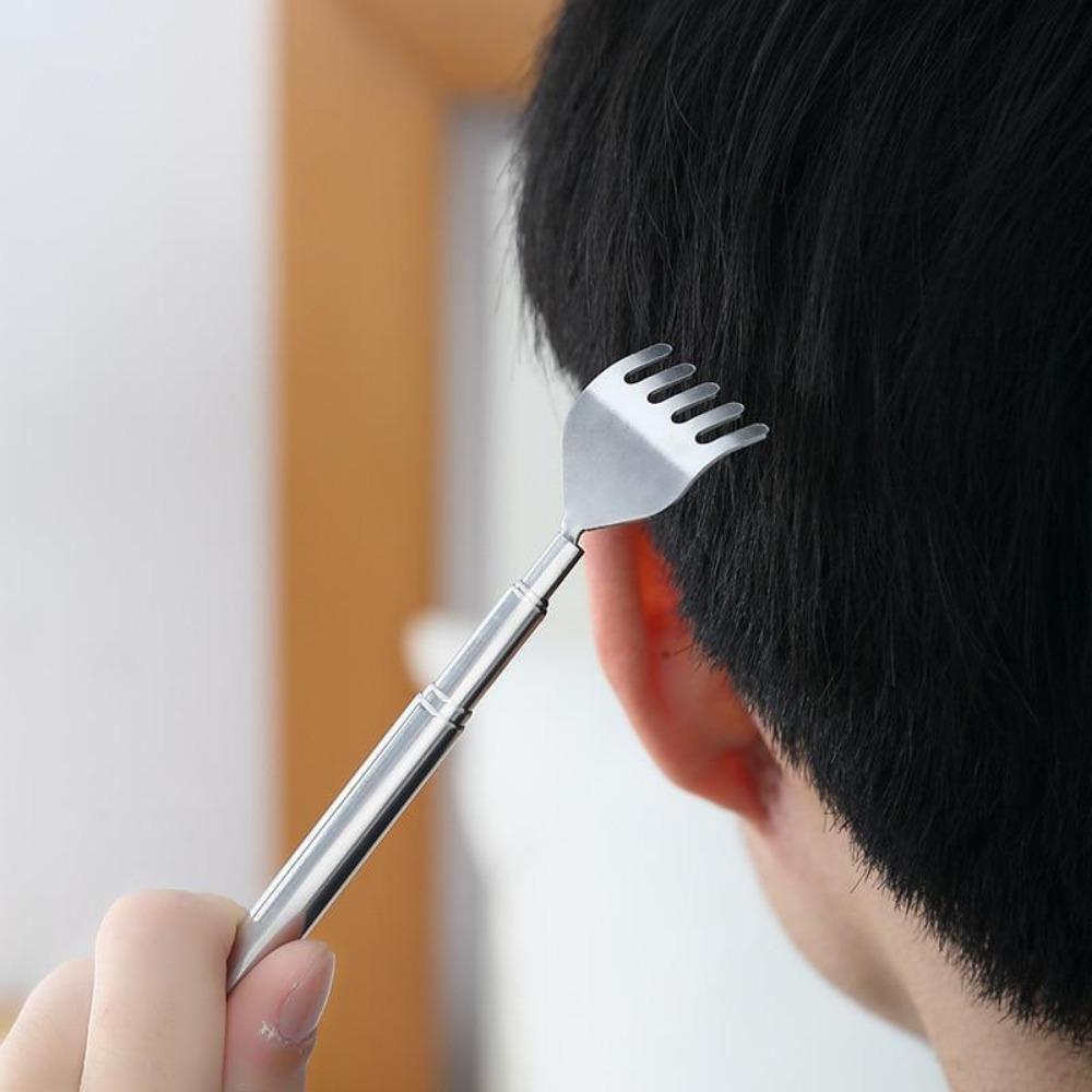 Racletă portabilă retractabilă pentru spate cu clemă de buzunar, răzuitoare portabilă retractabilă pentru spate din oțel inoxidabil, ameliorează mâncărimea